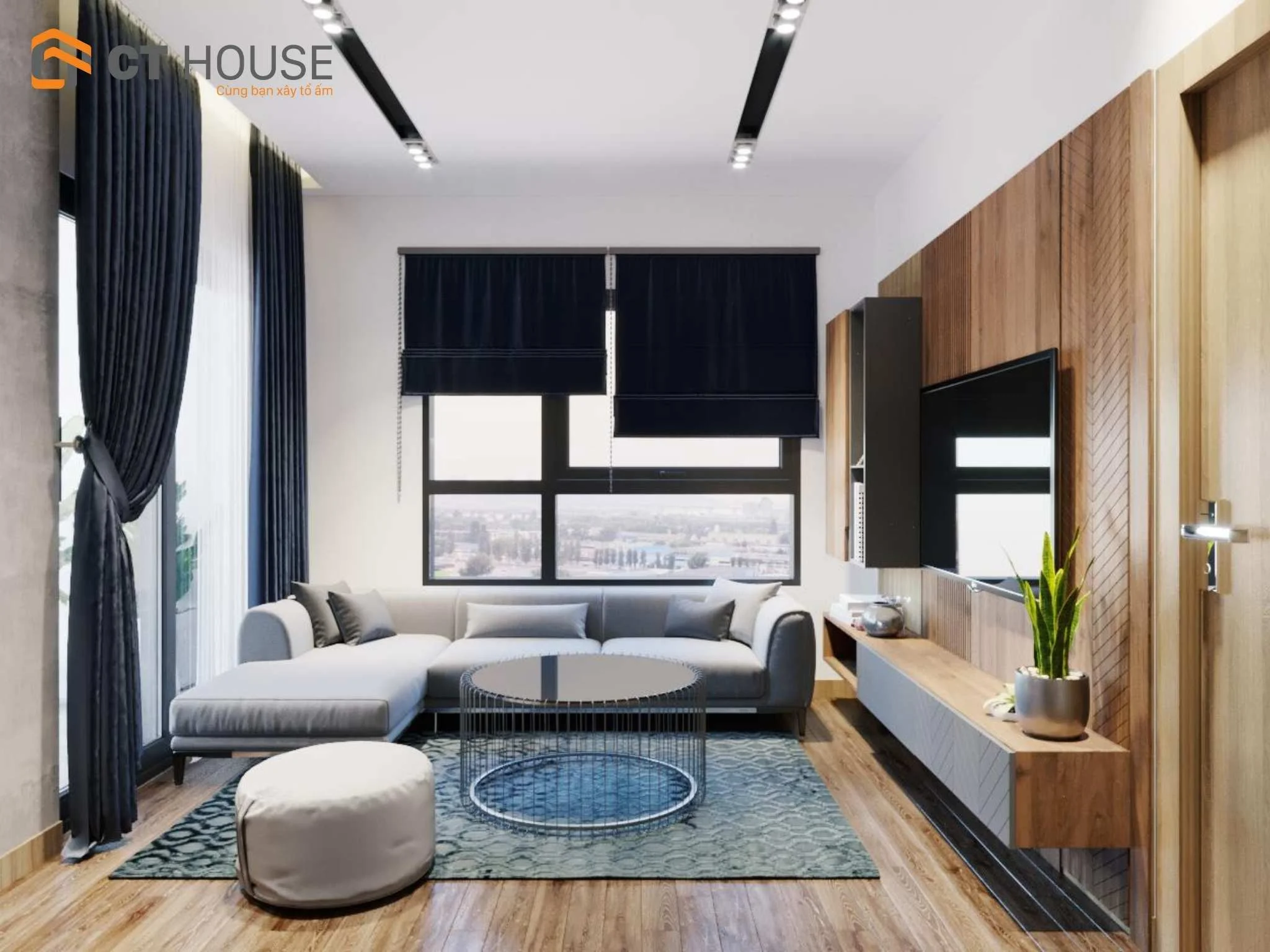 Thiết kế căn hộ chung cư 2 phòng ngủ diện tích 59m2